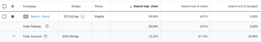 brand campaign 95% impression share IS google ads